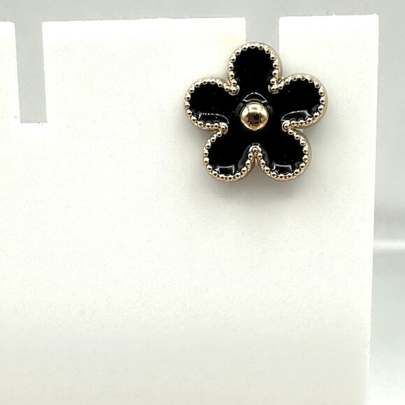 Black Gold Tone Flower Stud Lapel Pin Back Brooch Hat Costume Jewelry - Picture 3 of 8